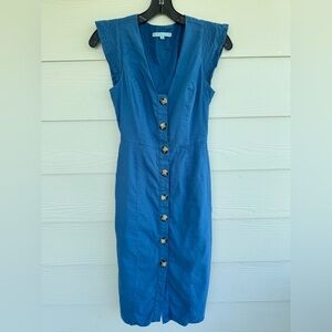 Antonio Melani Kinsley Button Midi Dress Blue Women’s Linen Blend Size 0